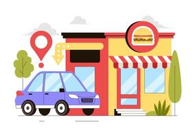 Flat Style Illustration of a Customer Ordering at a Drive-Thru Window vector