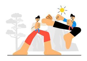 kárate combatiente ilustración practicando combate habilidades con plano dibujos animados Arte vector
