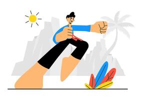 Flat Style Illustration of Martial Arts Training with Fighter in Action Pose vector