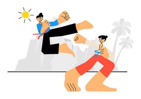 Karate Combat Pose Illustration Featuring Fighter in Flat Design Style vector