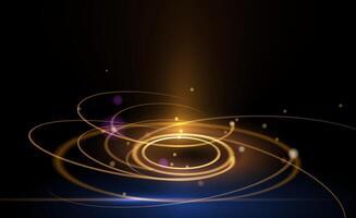 122. Abstract chaos, gold wave line pattern, flow line and particle dot on dark color background vector
