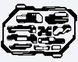 HUD futuristic frame border cyberpunk interface game panel streetwear elements set collection cyber sci-fi, editable vector