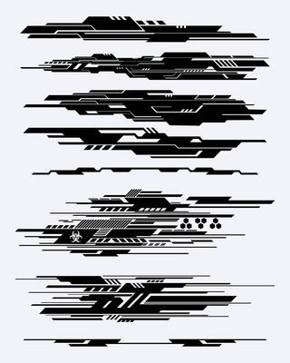 Line HUD futuristic interface streetwear element set collection cyberpunk frame border sci-fi strips editable
