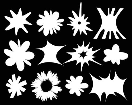 Burst radian star shape shining explosion flower cloud comic element set collection editable