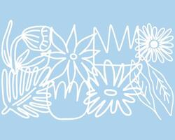 Line art plant leaf floris pattern in soft blue background yout banner print art editable vector