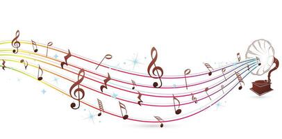 abstract music notes sound waves with gramophone isolated white backgrounds for flyer, banner, poster company, header website, covers, presentation slide, template with space for texts, business cards vector
