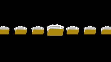 Document folders animation with paper files on black background video