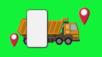 Dump truck with smartphone and GPS location pins video
