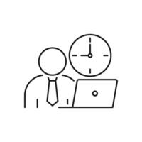 flexible schedule work icon, worker hours, punctual business man, part time job, remotely at the computer, thin line symbol on white background - editable stroke illustration vector