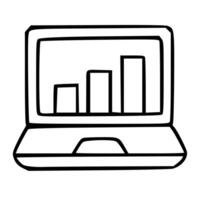 A laptop with a bar chart on the screen vector