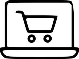 Outline Handdrawn Laptop with Shopping Cart Icon Symbol vector