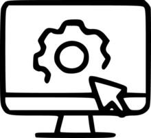 Outline Handdrawn Computer Monitor Setting Gear Icon vector