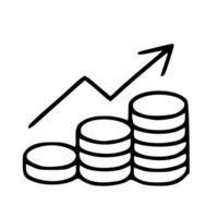 A line drawing of a stack of coins with an arrow going up vector
