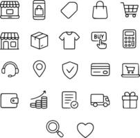 Outline Handdrawn E-Commerce Shopping Cart Elements Icons Set vector
