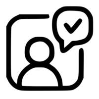 A black and white icon of a person with a tick vector