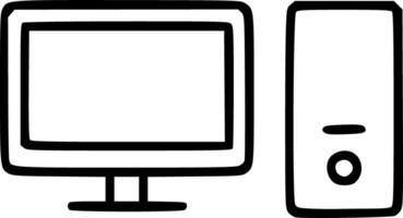 Outline Handdrawn Computer Set Monitor Desktop Illustration Icon vector