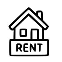 A black and white drawing of a house with the word rent vector