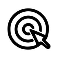 A black and white icon of a target with a arrow pointing to it vector