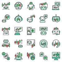 Crypto Trading Bots colored icons set. Automated Trading Robots concept symbols vector
