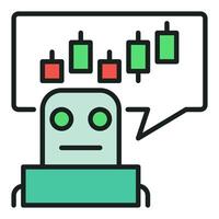 AI Cryptocurrency Trading Bot Candlestick Chart with Robot colored icon or symbol vector