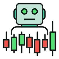 Candlestick Chart and Trading Bot automation tools for traders colored icon or design element vector