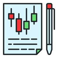 Documents with candlestick pattern trading papers colored icon or design element vector