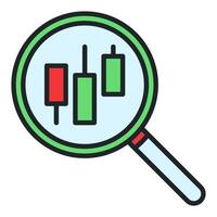Magnifying Glass with candlestick pattern searching colored icon or sign vector