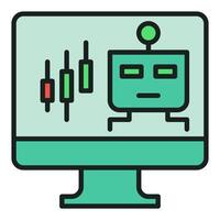 Automated Trading Bot on PC screen colored icon or design element vector