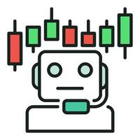 Candlestick Chart and Cryptocurrency Trading Bot AI Trader colored icon or design element vector