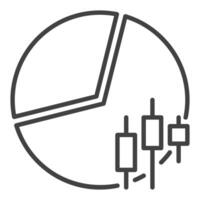 Pie Chart with candlestick pattern financial icon or symbol in thin line style vector