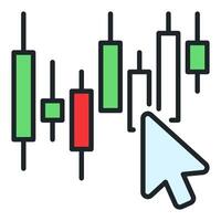Mouse cursor on Candlestick chart online trading colored icon or symbol vector