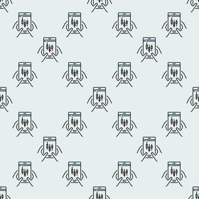 Smartphone with candlestick chart mobile trading colored seamless pattern