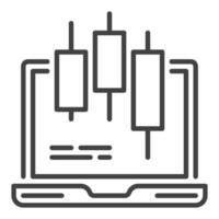 Laptop with candlestick pattern online e trading icon or symbol in outline style vector