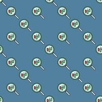 Magnifying Glass with candlestick pattern searching colored seamless pattern vector