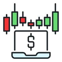 Candlestick Chart on Laptop Screen electronic trading colored icon or design element vector