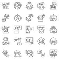 Trading Bots outline icons set - Algorithmic Trading Robots and AI Bots concept signs vector