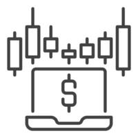 Laptop with Candlestick Pattern or Chart electronic trading outline icon or symbol vector