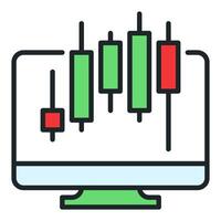 Candlestick Pattern on Computer Screen online trading colored icon or symbol vector