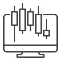 Candlestick Chart on PC Screen online trading icon or sign in thin line style vector