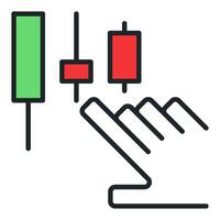 Candlestick chart and human hand electronic trading colored icon or design element vector