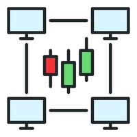 Candlestick chart with Computers online trading colored icon or design element vector