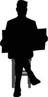 Man reading newspaper while sit down silhouette vector