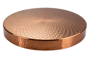 A round platform made from polished Copper with a textured surface, isolated on a transparent background png