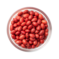 Top view, Aka Daizu, red soybean In a clear bowl, isolated on a transparent background png