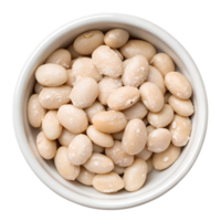 Top view, Yukimuro Mame, snow-stored beans In a white ceramic bowl, isolated on a transparent background png