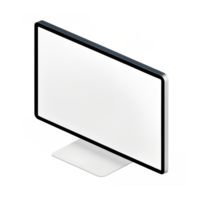 A modern computer screen with a white screen and a silver stand, isolated on a transparent background minimalist design, sleek and professional png