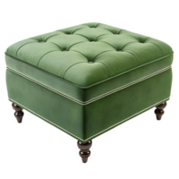 A green velvet ottoman with a rectangular shape and rounded edges, isolated on a transparent background png