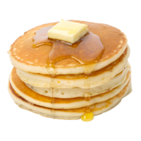 A stack of pancakes with a square of melting butter., isolated on a transparent background png