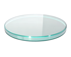 Glass Platform with Floating Effect and Light Reflections - A transparent, circular glass platform with beveled edges, isolated on a transparent background png