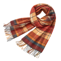 A warm scarf with a plaid pattern lying flat. isolated on a transparent background png